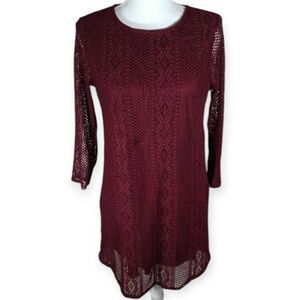 CITY TRIANGLES BURGUNDY CROCHET BOHO-INSPIRED SHIFT DRESS SZ.L EUC.